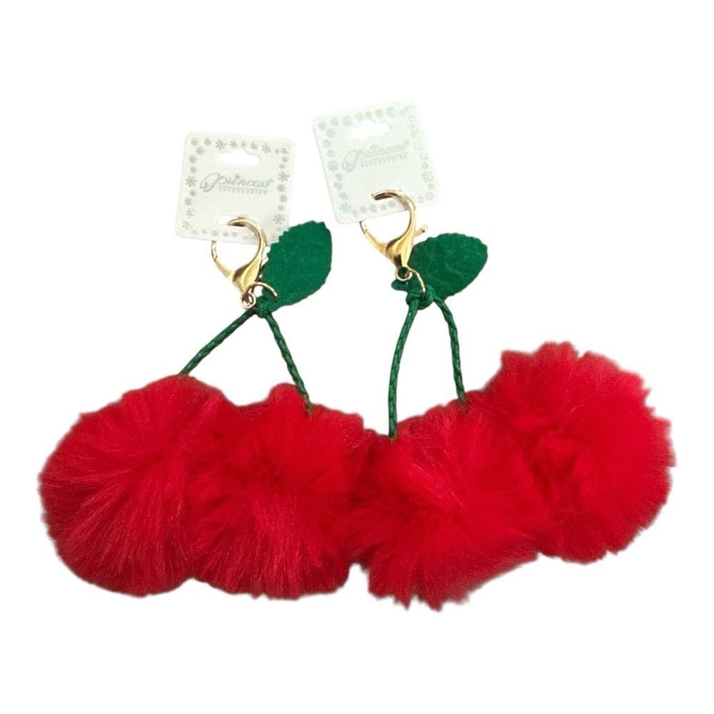 Cherry Pompon Keychain Set of 2 – Red Fluffy Charm Accessories
